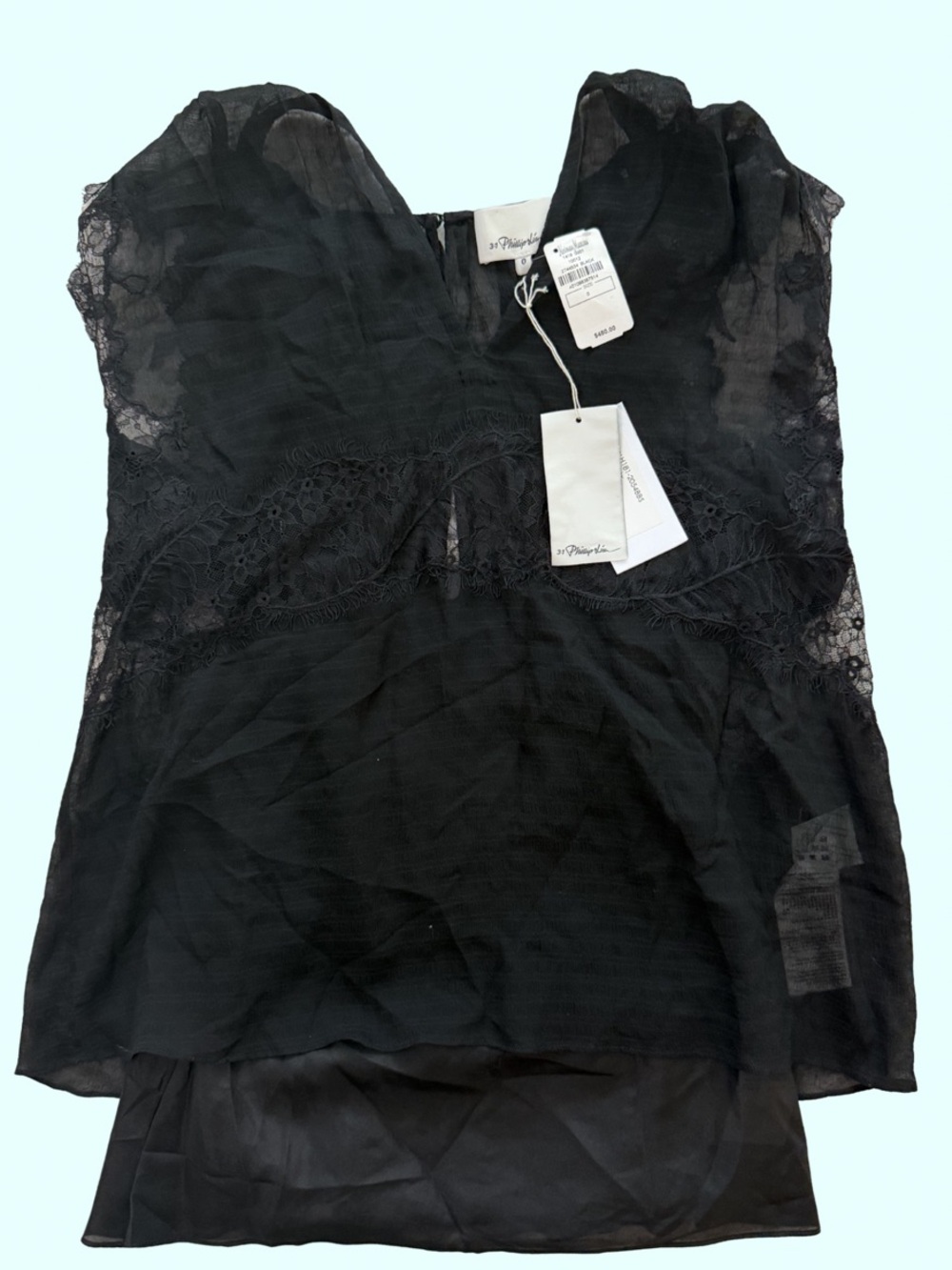 NWT Phillip Lim Black Lace-Trim Sheer Camisole
